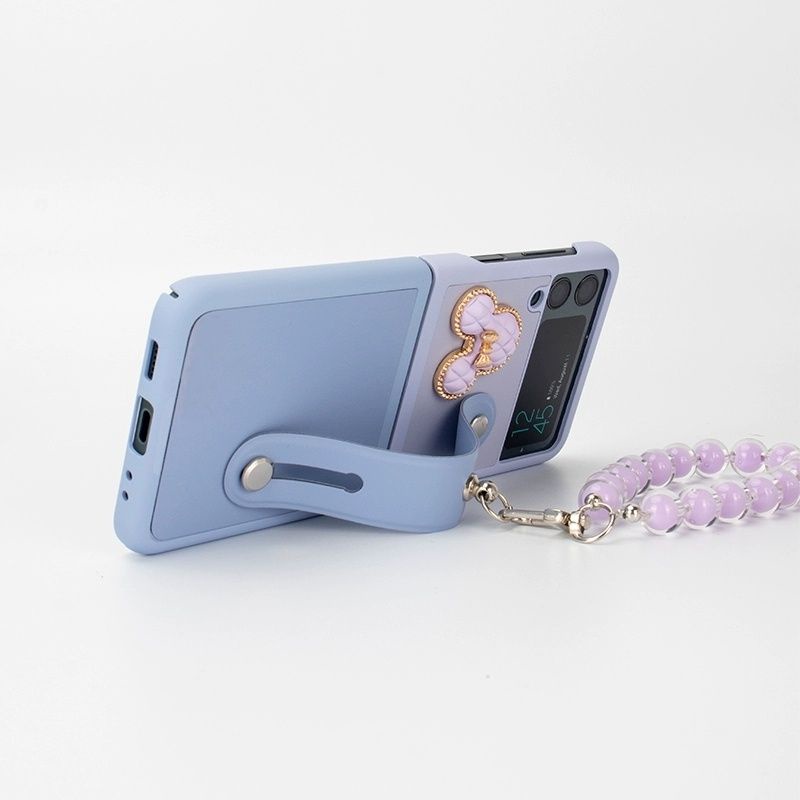 2 màu - Ốp Samsung Z Flip5 - Z Flip4 - Z Flip3 - Flip 4 mickey gold kèm quai da phối màu dễ thương