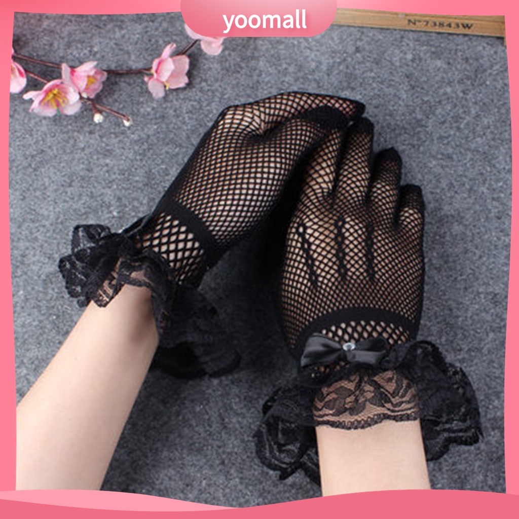 Yomall♡ 1 Đôi Găng Tay Cô Dâu Phối Ren Đính Nơ Thời Trang