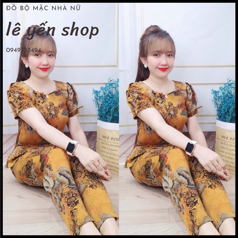 Đồ bộ dập ly vải mango mùa hè, set đồ mặc nhà nữ dễ thương