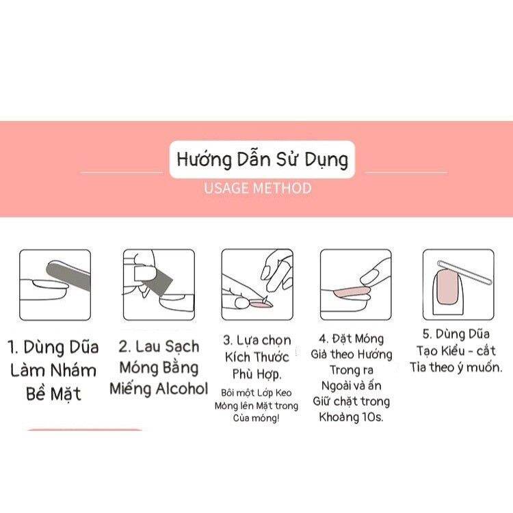 Set 24 Móng Tay Giả Đính Hạt, Đá Cao Cấp Nails Box Nội Địa Trung Tặng Kèm Keo Dán + Dũa Móng