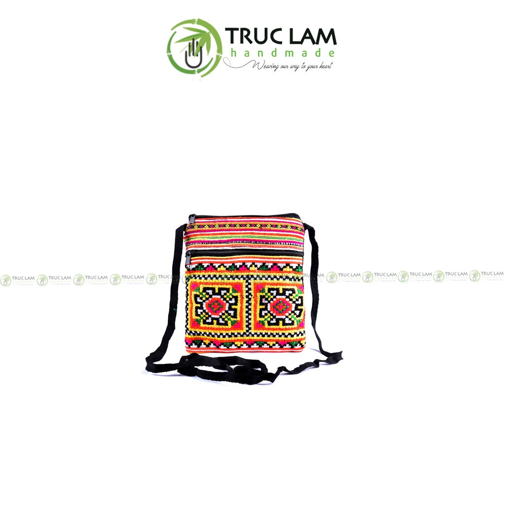 Túi Đeo Chéo Thời Trang Vải Thổ Cẩm Thêu Tay Trúc Lâm Handmade