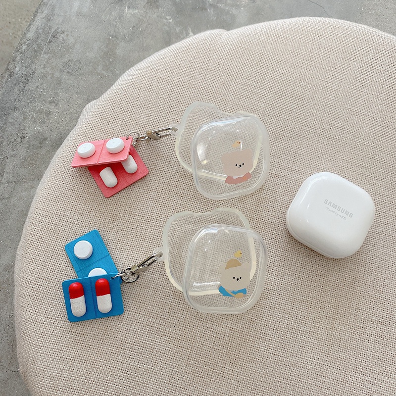 Vỏ Bảo Vệ Hộp Sạc Tai Nghe samsung galaxy Buds 2 / Buds Live / Buds FE / Buds2 Pro / Buds Pro ins Hình Hoa tulip / Gấu Dễ Thương Kèm Móc Treo Tiện Dụng