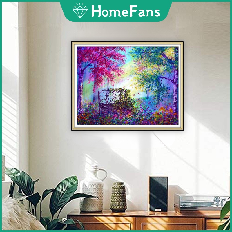 Bộ Tranh Đính Đá 5D Tự Làm 40x50cm Hình Khu Vườn Hoa Trong Rừng