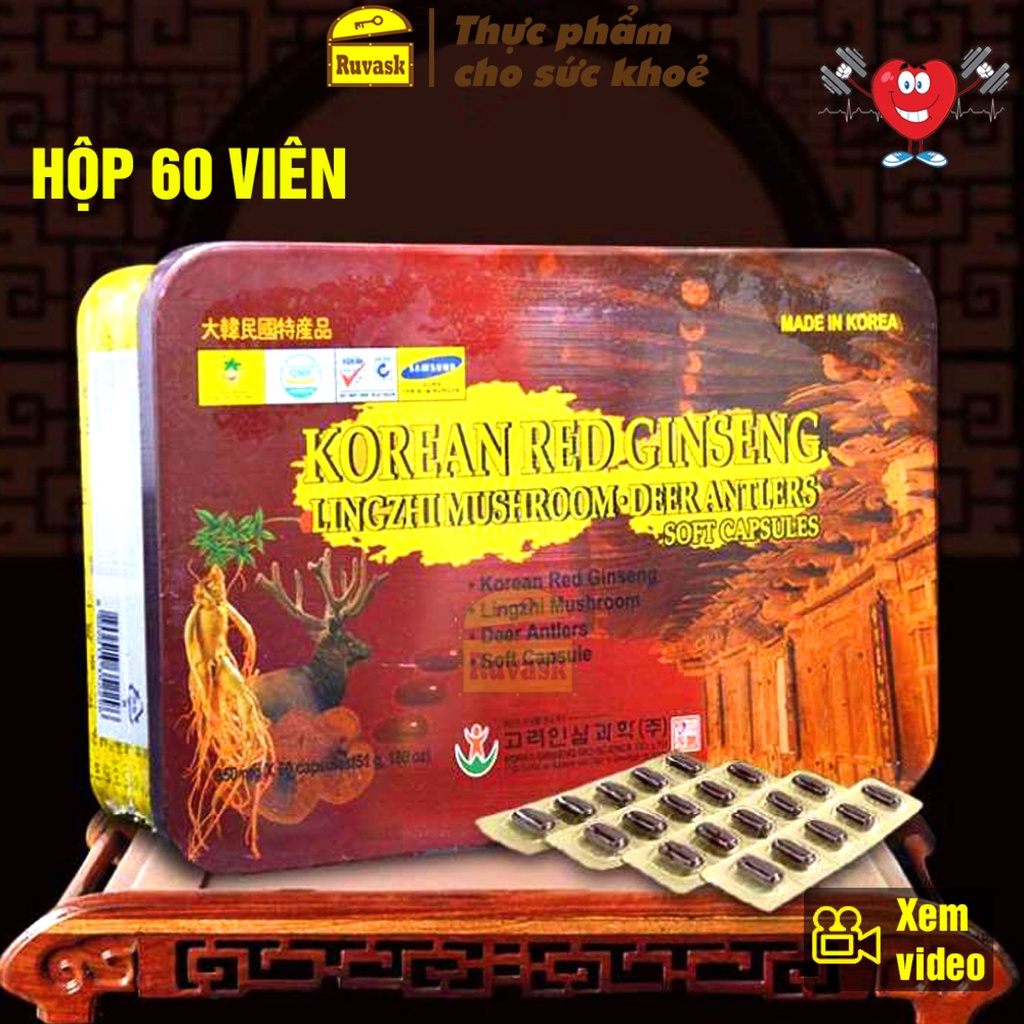 Sâm Hàn Quốc CHÍNH HÃNG - Viên Đạm Sâm Nhung Hươu Linh Chi Hàn Quốc 6 Năm Tuổi -Viên Đạm Tổng Hợp Ruvask.