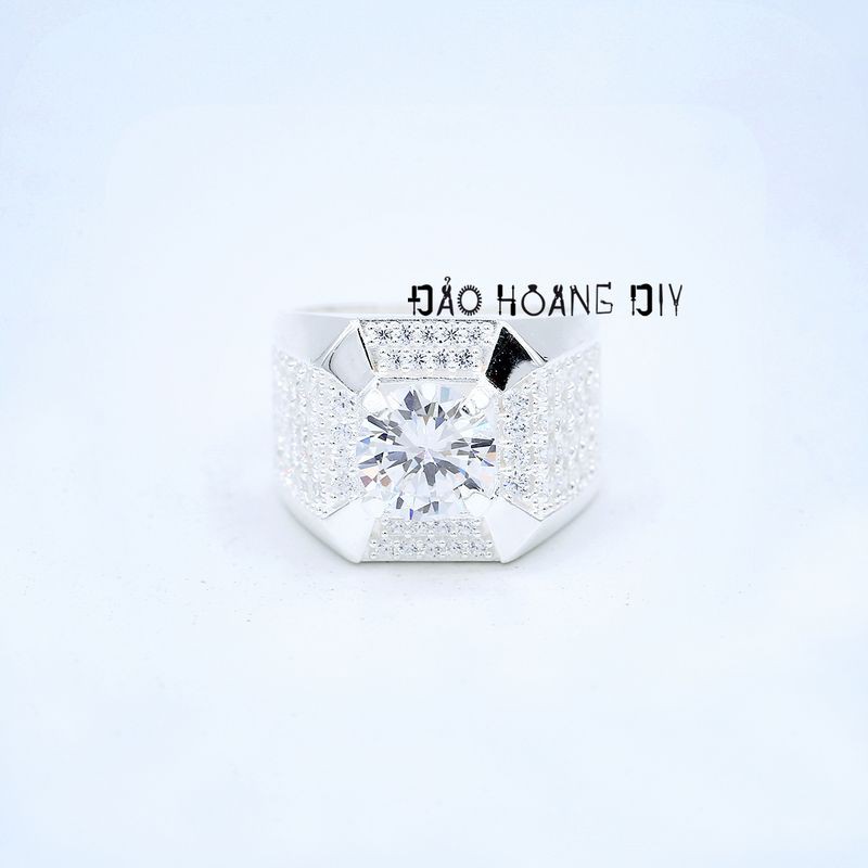 Nhẫn bạc nam ổ đá kim cương PVN3214