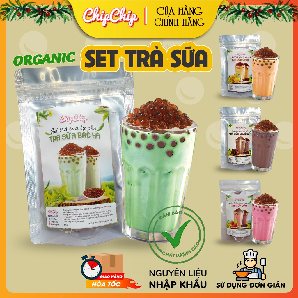 Set Trà Sữa Trân Châu Tự Pha Vị Bạc Hà, Cam, Chocolate, Dâu Tây Công Thức Chuẩn Nguyên Liệu Nhập Khẩu (1- 5 Ly)