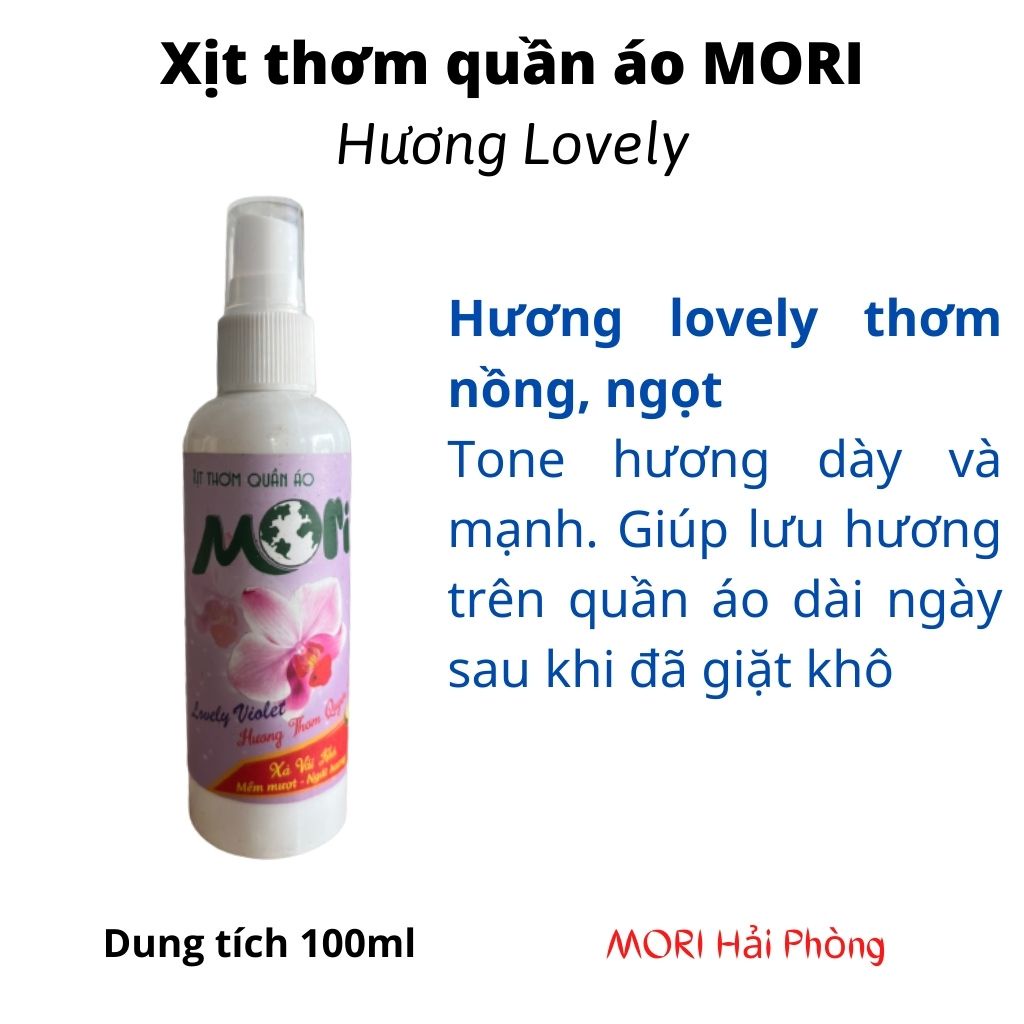 Xịt thơm quần áo MORI, chuyên dụng dành cho tiệm giặt là, hương Comfor/lovely/luxor, dung tích 100ml