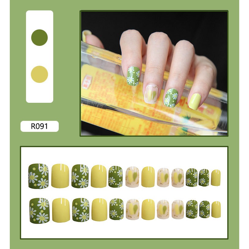 Set 24 móng tay giả màu trơn xinh xắn R089-R108