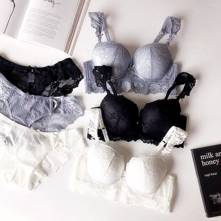 Bộ đồ lót B004 KL ren bèo mút xoài đẩy không gọng BL