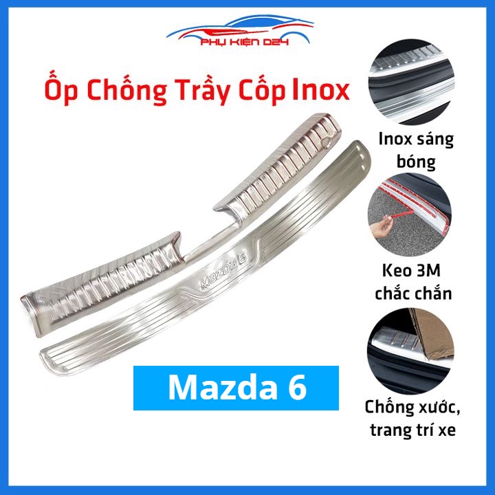 Ốp chống trầy cốp Mazda 6 2015-2016-2017-2018-2019-2020-2021-2022 inox sáng bóng bảo vệ xe chống va đập