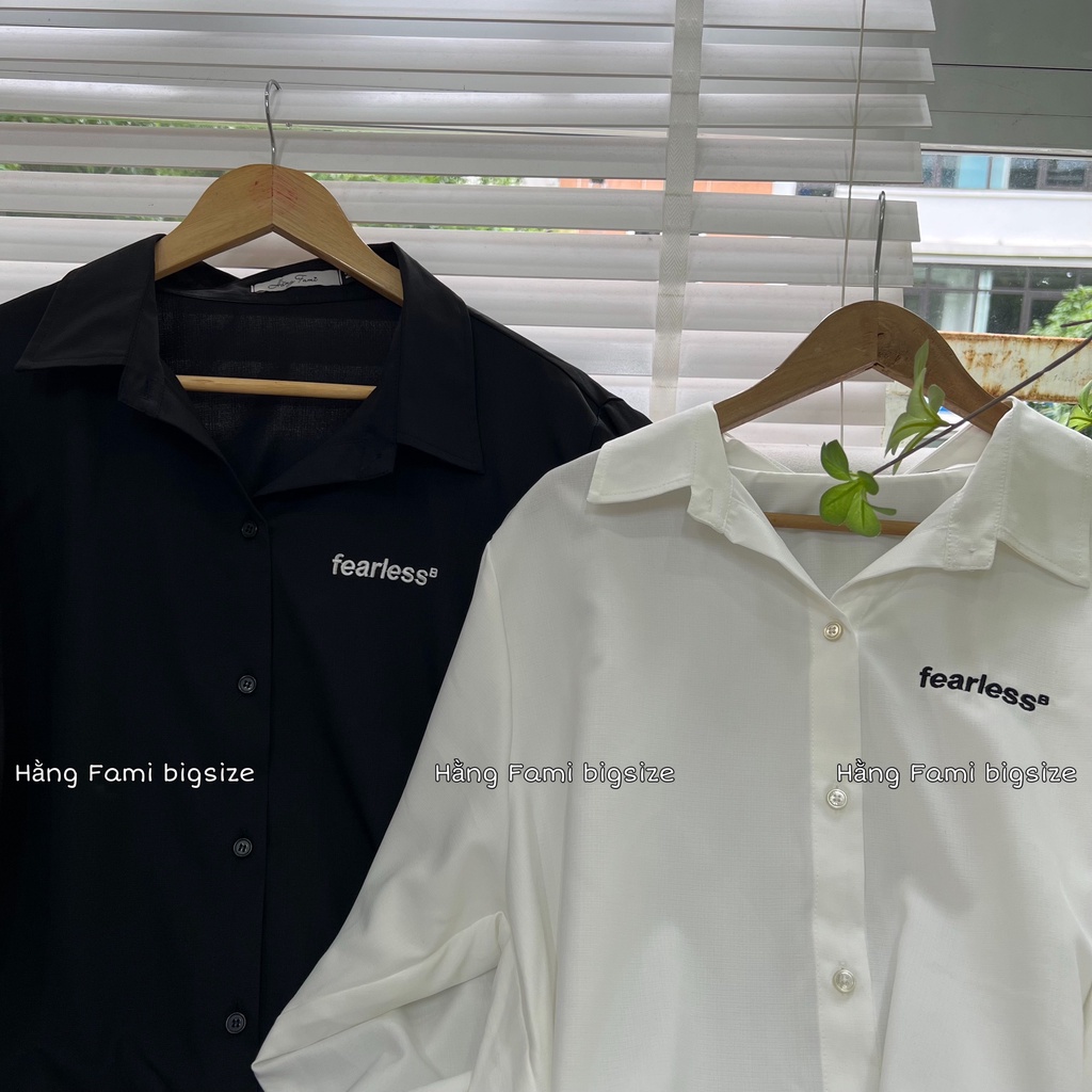 Áo sơ mi trơn dài tay nữ thêu chữ bigsize