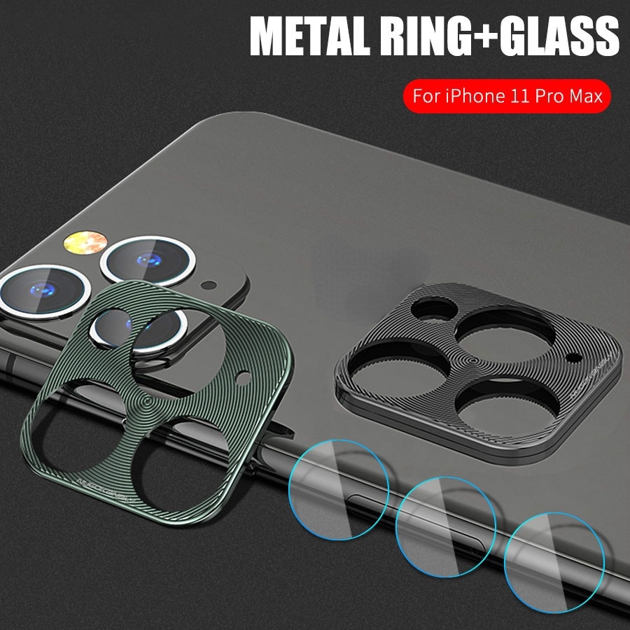 2 in 1 Protector Camera Glass For iPhone 11 Pro Max Metal Ring Protector Case