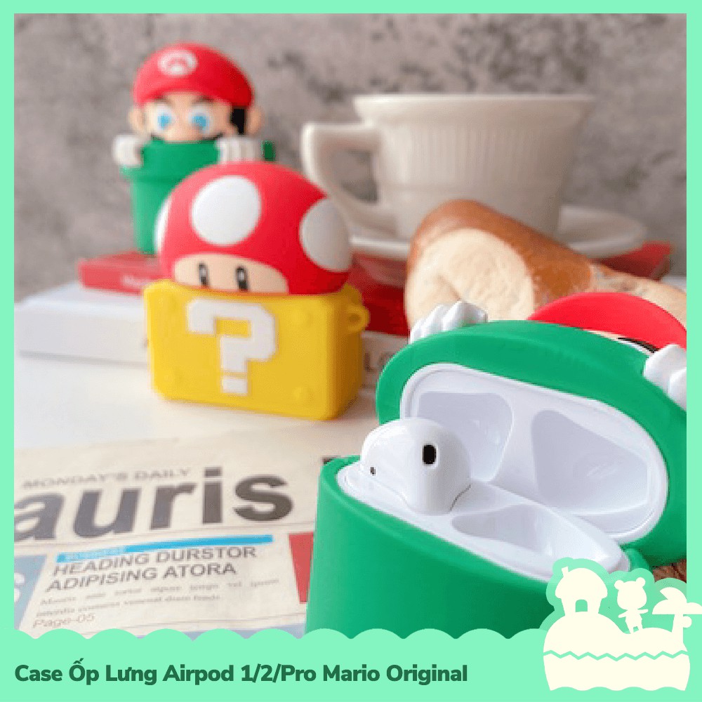 [Sẵn VN - NowShip] Case Ốp Lưng Airpod 1 / 2 / Pro Gel Silica Nhân Vật Game Nintendo Mario & Toad Tube Ống