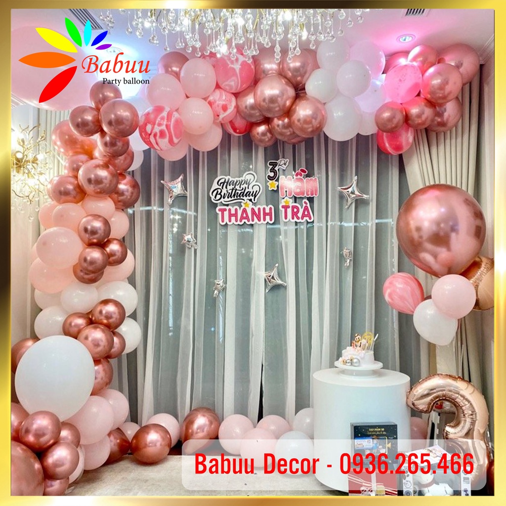 Set bóng tone hồng trang trí sinh nhật cho bé gái Babuu Decor