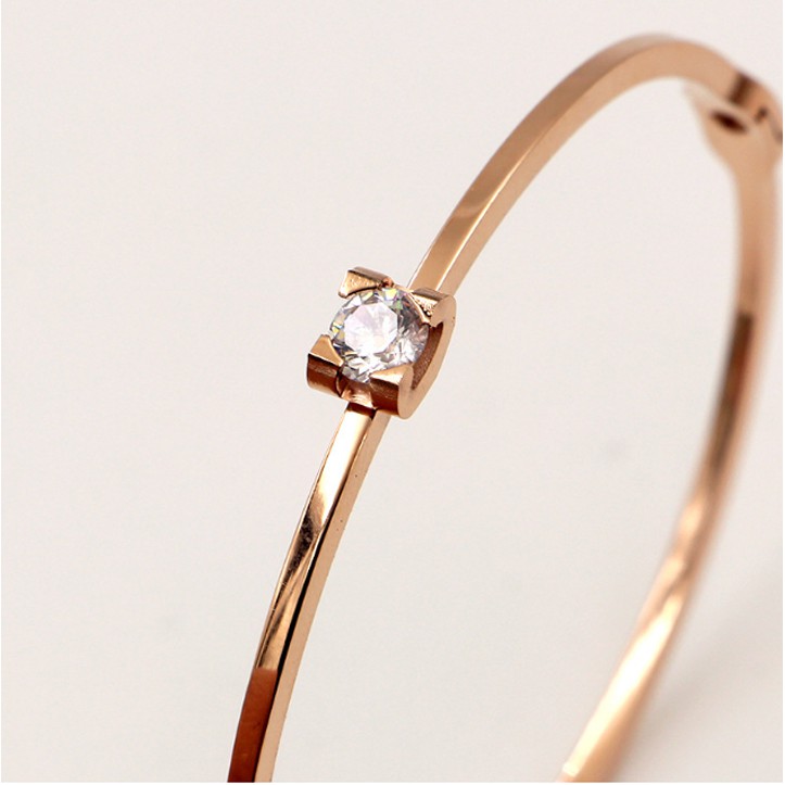 Vòng tay nữ titan cao cấp 4mm 1 hạt đá  siêu đẹp, bền màu, hợp thời trang