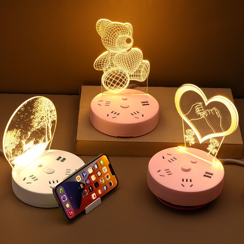 Đèn ngủ led 3D đổi 3 màu - Kiêm ổ cắm điện đa năng cắm sạc Usb tiện dụng Bảo hành 6 tháng.