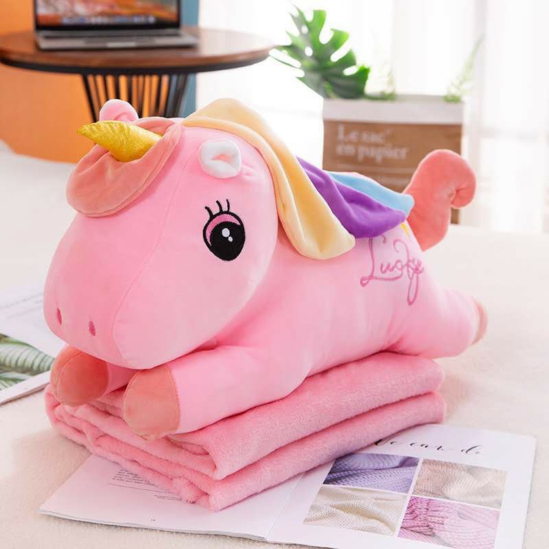 Siêu giảm giá Gối mền Gấu bông ngựa Pony một sừng có kèm chăn 3in1 gấu  bông ADA, thú nhồi bông đẹp,gấu bông quà tặng