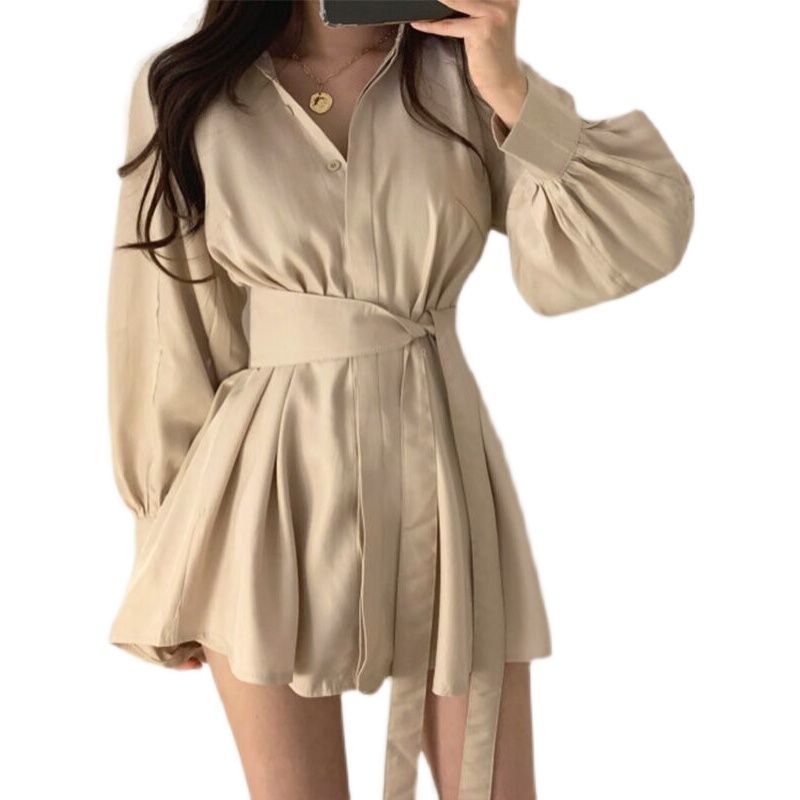 Bộ Đồ Giản Dị Cá Tính 206852 Set Áo Sơ Mi Tay Dài Màu Trơn + Quần Short Ống Rộng Thời Trang Hàn Quốc Cho Nữ