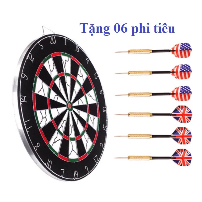 [ĐƯỜNG KÍNH 45CM, DÀY 2CM] Bảng phi tiêu 18 inches, 02 mặt bằng gỗ, chữ sắt cao cấp chuẩn quốc tế