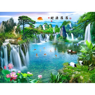 Tranh dán tường 3D phong thủy non nước hữu tình UD0006