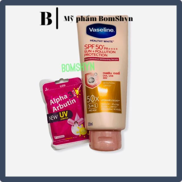 Combo sữa dưỡng thể Vaseline 50x và alpha abutin