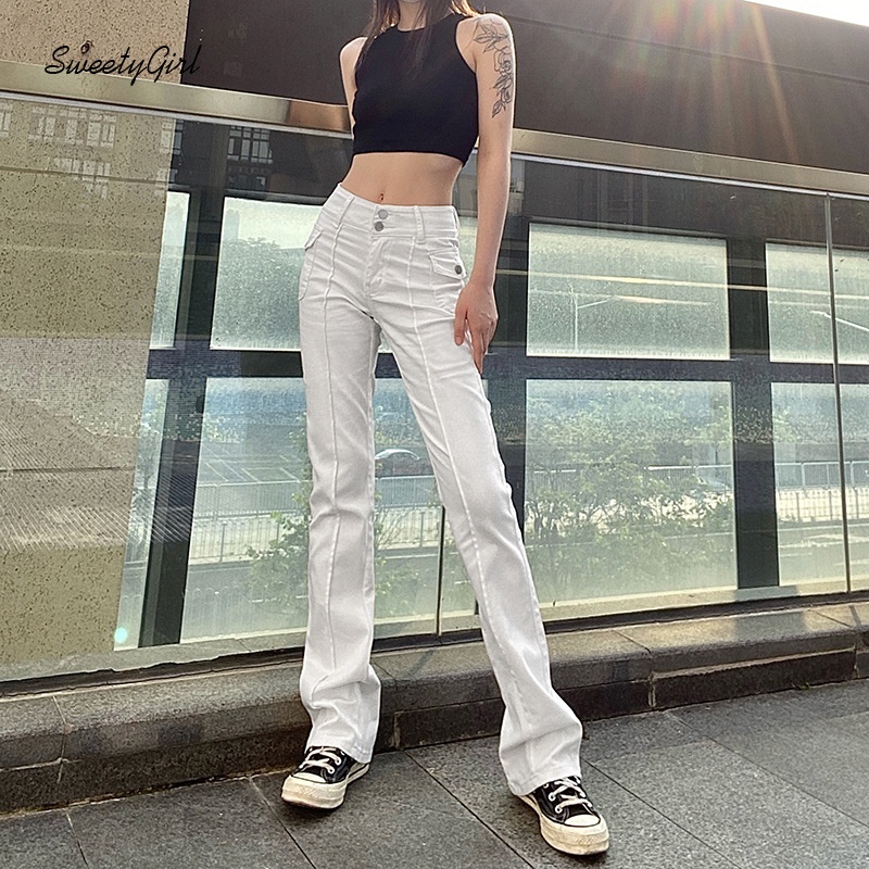 Quần Dài Ống Loe Màu Trơn Thời Trang Đường Phố Cho Nữ