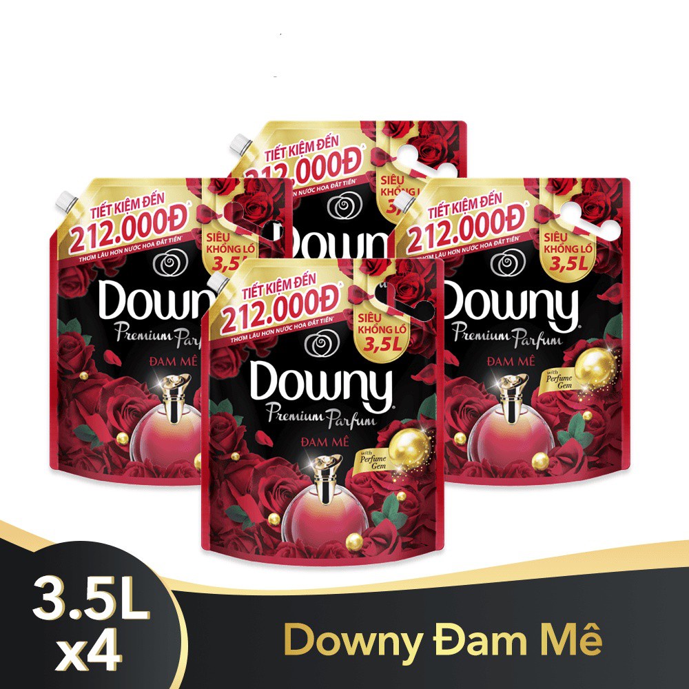 [Nguyên thùng] Combo 4 túi Nước xả vải Downy Đam mê (Đỏ) túi 3.5L X4