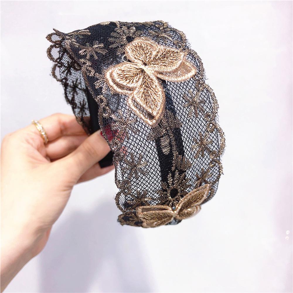 BERNARDO Băng Đô Cài Tóc Chống Trượt Thêu Hoa Phối Ren Kiểu Vintage Hàn Quốc Dễ Thương