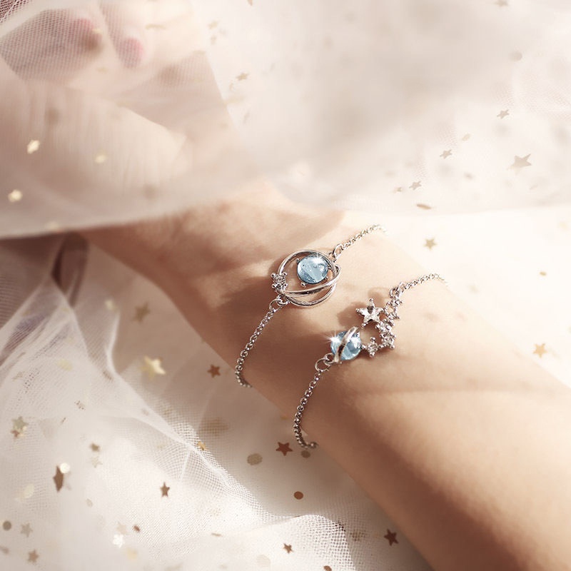 Vòng đeo tay / Vòng cổ đính đá màu xanh dương xinh xắn phong cách Hàn Quốc dành cho phụ nữ  YR