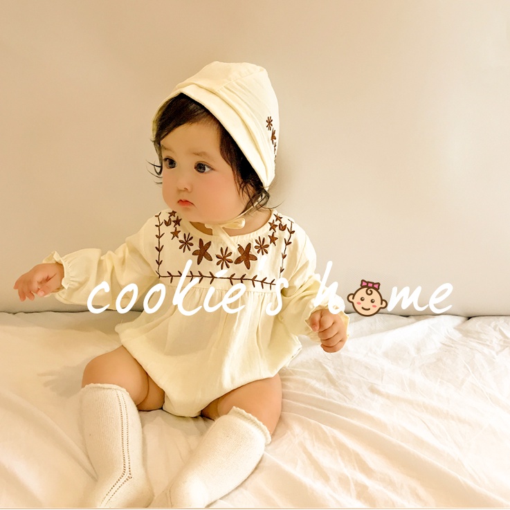 Set kèm nón bộ áo liền quần cotton cho bé gái mạc đầy tháng thôi nôi quà tặng kiểu công chúa cho bé gái