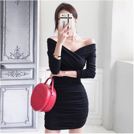 women's wild fashion Sexy V-neck Long-sleeved pink pleated skirt