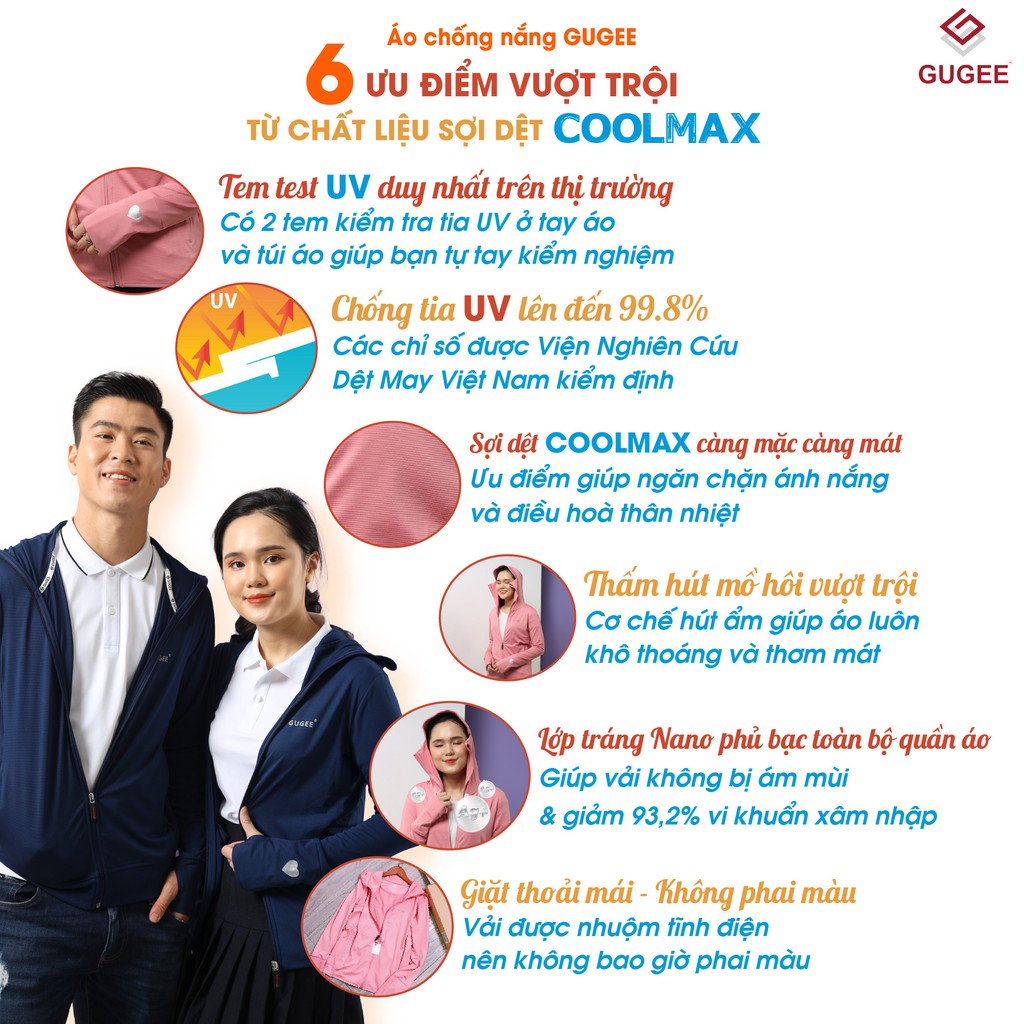 Áo chống nắng trẻ em GUGEE cản tia UV 99,8% vải COOLMAX thoáng mát ANK001