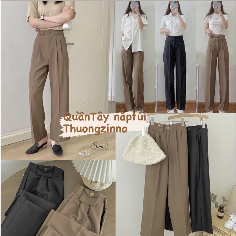 [Ảnh thật/Video]Quần ống rộng túi hộp dáng vừa hàng Quảng Châu Quần ống đứng vải mềm mướt