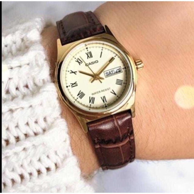 Đồng hồ Đôi nam nữ Casio MTP / LTP-V006GL, đồng hồ chính hãng, dây da nâu