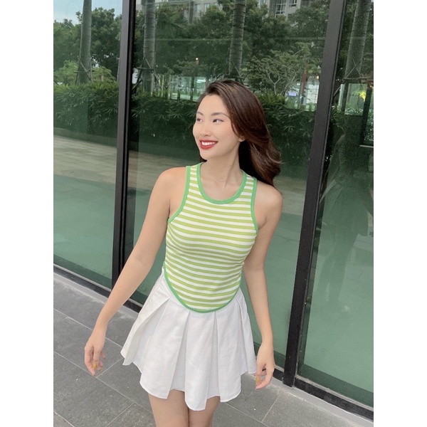 Áo thun body Ba Lỗ nữ Gân Sọc Phối Viền vạt bầu Croptop ( Nhà CH )