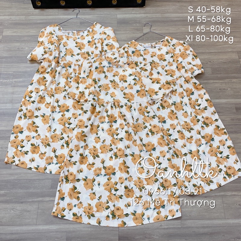 ( bigsize có sẵn 78-110kg) Váy bầu hoa baby doll tay bồng - Đầm bầu mùa hè