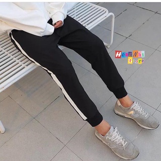 Quần Thể Thao 3 Sọc Trắng Đi Học, Quần Thể Dục Màu Đen 1 Sọc Trắng M4 Bo Lai Cho Nam Nữ Unisex Ulzzang