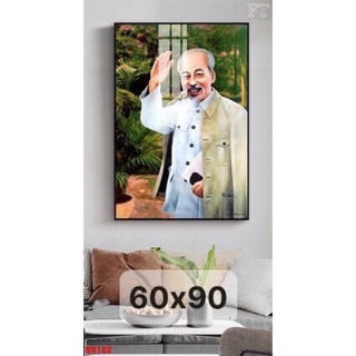 Tranh bác hồ/ tranh treo tường/ tranh tráng gương 90x60cm sẵn treo