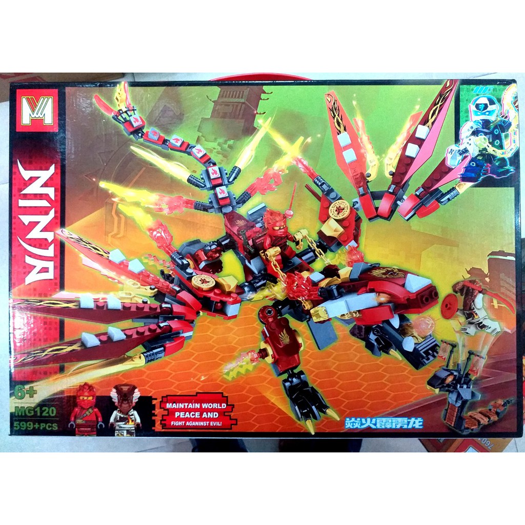 Non - Lego Ninjago : Lắp ghép ninja Kai và rồng lửa chiến đấu với rắn - MG120 (599 khối)