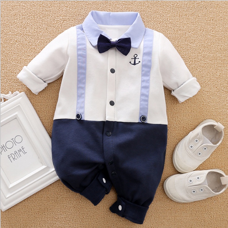 body dài tay chất cotton kiểu công tử thắt nơ đáng yêu cho bé trai