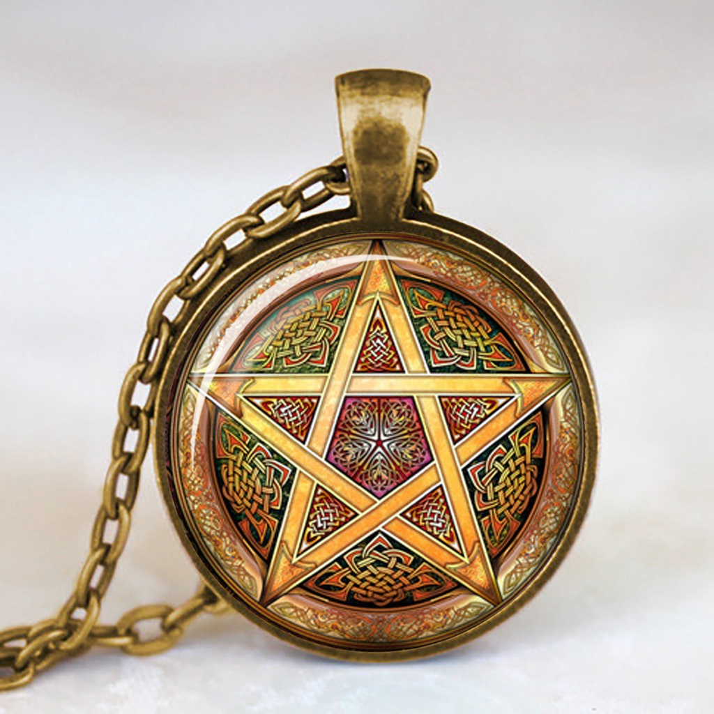 Occult Vòng cổ Mặt Kính Biểu Tượng Ngôi Sao Năm Cánh Ngược Hình Ngôi Sao Đảo Ngược Satanic