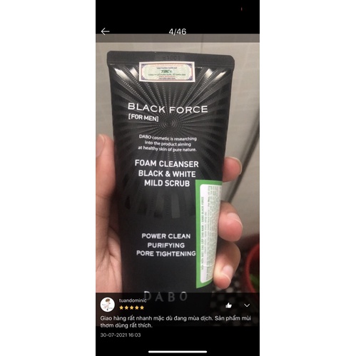 SỮA RỬA MẶT DÀNH CHO NAM - DABO BLACK FORCE FOR MEN 120ML