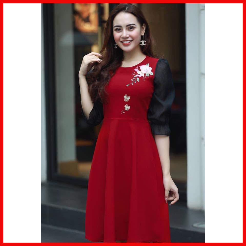 Đầm cát hàn phong cách hàn quốc in hoa may mắn mẫu mới 2019 Kaizon