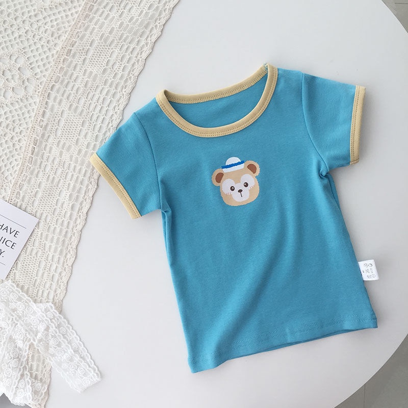 Áo Thun Ngắn Tay Cổ Tròn Họa Tiết Hoạt Hình Thời Trang Mùa Hè Hàn Quốc Cho Trẻ Em