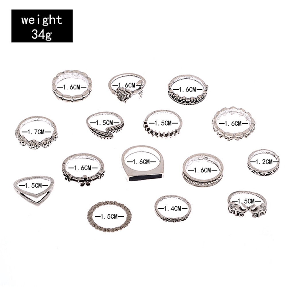 Set 15 Nhẫn Đeo Tay Kim Loại Thời Trang Cho Nữ