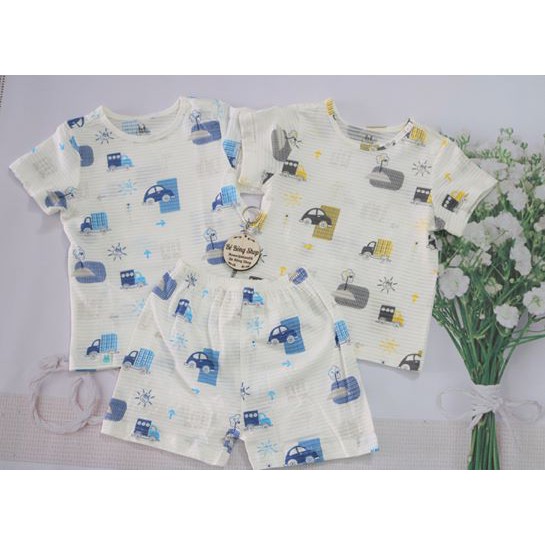 Bộ cộc tay cotton giấy oto bé trai (LITTLE LOVE)