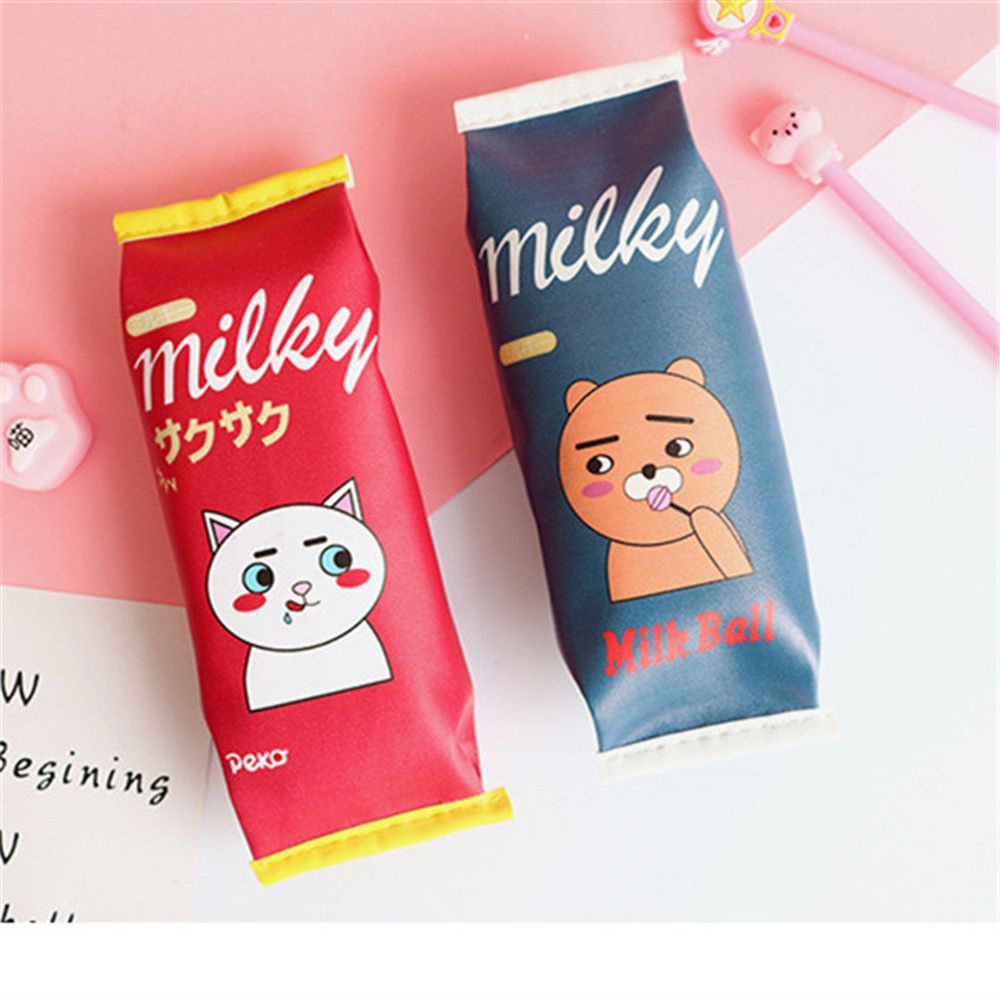 Túi đựng bút hình hộp sữa in hoạt hình chống nước sức chứa lớn kiểu Hàn Quốc cho học sinh