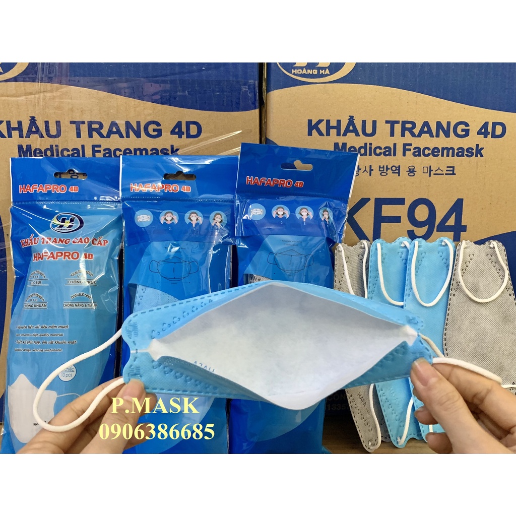 Khẩu trang 4D Hafapro 4 lớp Kháng Khuẩn 10 cái - Khẩu trang Hafapro KF94 set 10 cái