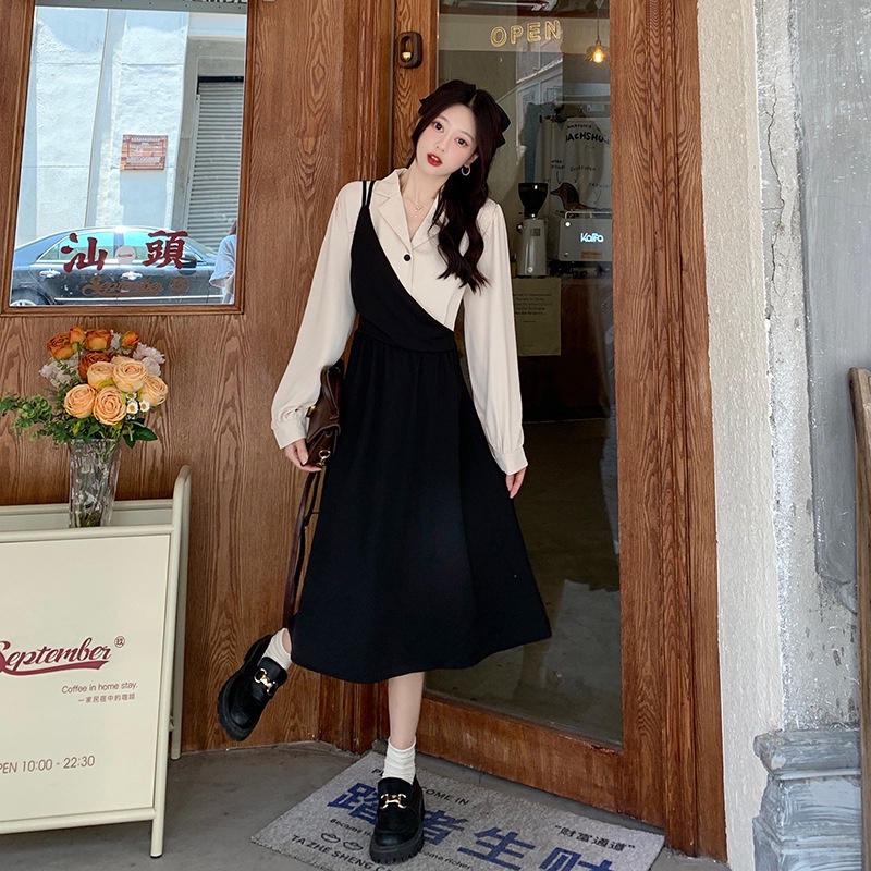 IELGY Đầm Giả Hai Mảnh Màu Sắc Tương Phản Thời Trang Cao Cấp Dành Cho Nữ