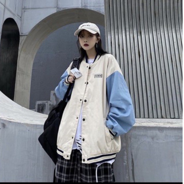 [Có ảnh thật] Áo bomber jacket kaki phối tay xanh unisex Nam Nữ shop Jum.closet